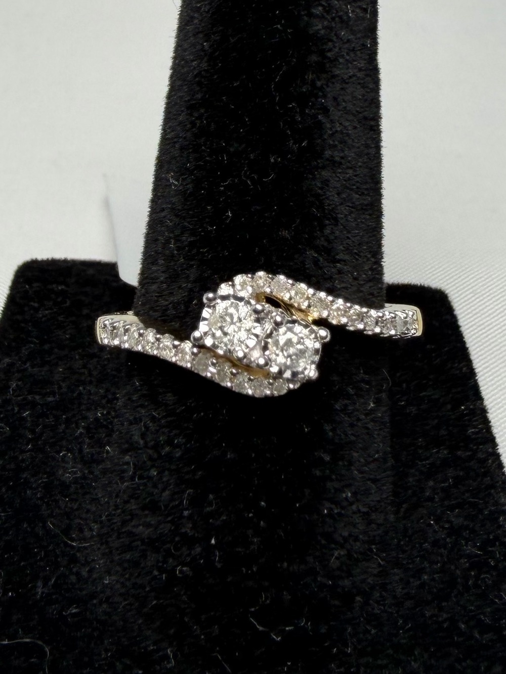 Natural Diamond 2 Stone Ring 0.25ctw Yellow Gold Over 925 Sterling Silver Size 7